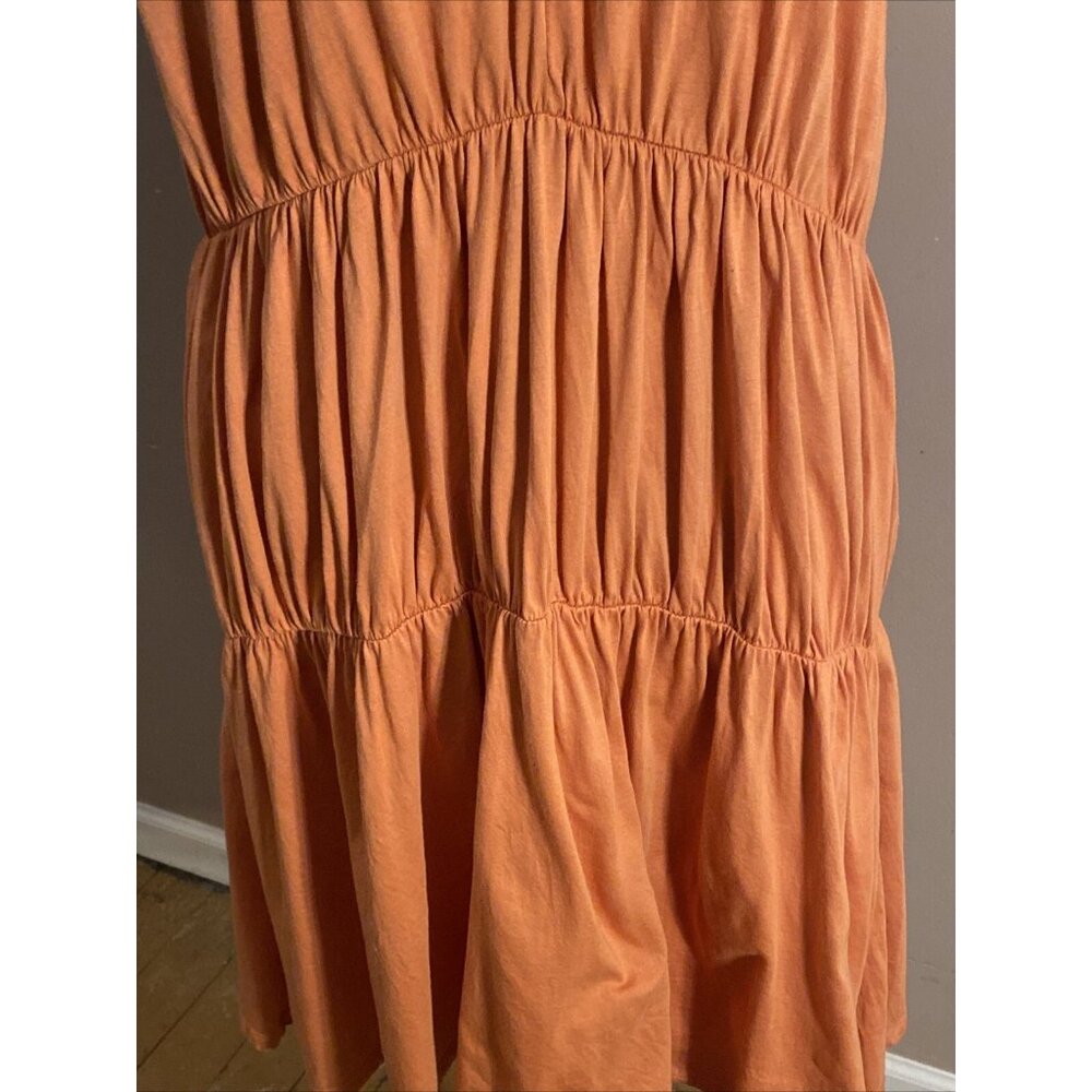 Zara Dress Coral Pink Tiered Sleeveless Flowy Boxy V-Neck MIDI 100% Cotton Sz L - Picture 3 of 9